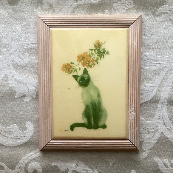 Other - Siamese Cat Print on Ceramic Tile in Wood Frame